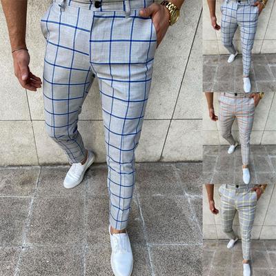 Men's Fashion Stretch Dress Pants Slim Fit Plaid Pants Business Suit Pants Casual Golf Pants