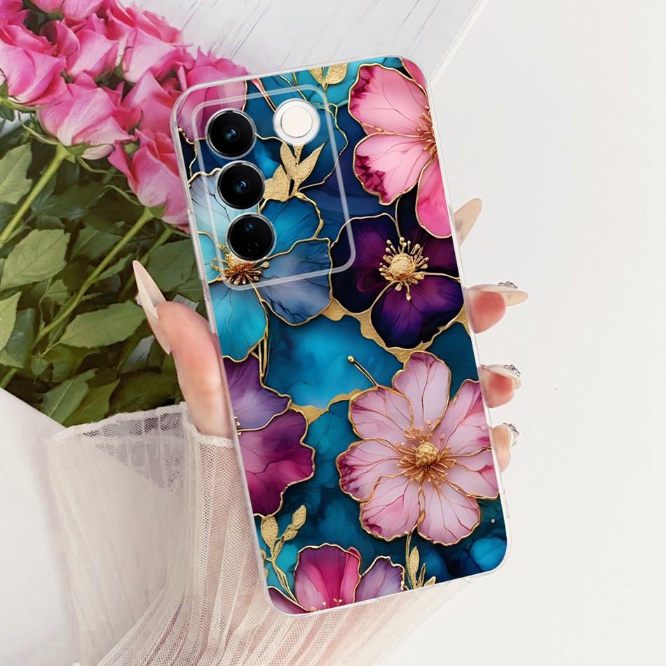 For Vivo V27 V27Pro Cute Flower Butterfly Cat Painted Case For Vivo V 27 V27 Pro V2230 V2231 Soft Silicone TPU Phone Cases