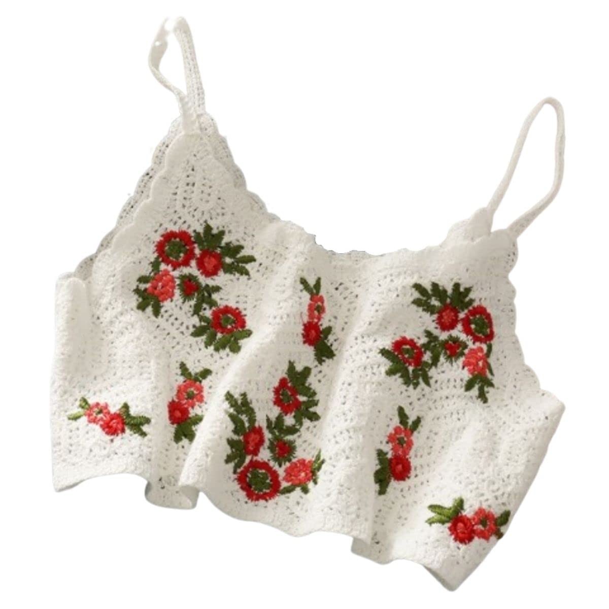 

Belle Cie Crochet Cami with Embroidered Layered Girly Feminine Bustier Motifs, (ST/No.27666) (F(Free Size), A)