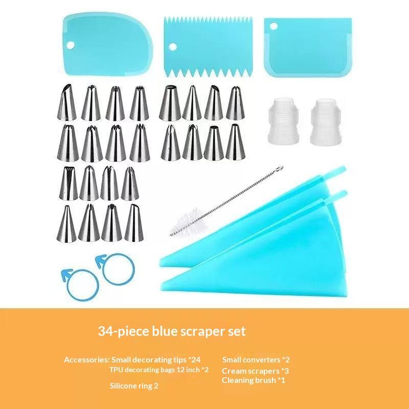 34-piece Stainless Steel Cake Piping Tips Set Cake Cream Decoration Tools Cream Scraper Set Kitchen Baking Utensils