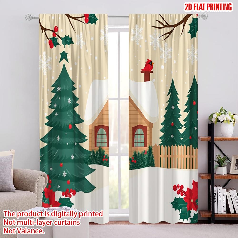 

2pcs,2D plane printing Creative Curtains Christmas Cabin Snowflakes Cardinal (4) Versatile 100% Polyester (without rod) Home 52.50 × 116.00 cm 2 pcs