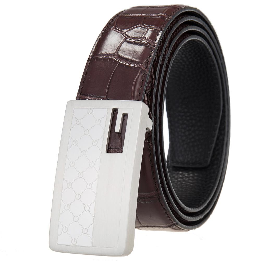 Casual Stainless Steel Smooth Buckle Belt, Men'S Belt, First Layer Cowhide Belt Ly36-61633-5