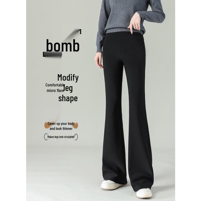 

Women s Slim-Fit Black High-Waist Micro-Flare Pants - Lightweight, Elastic, and Stylish for Spring and Autumn 2XL [126-135 lbs]