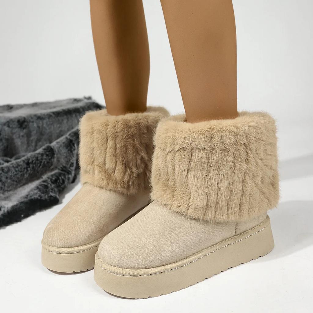 Fashionable Women's Round Toe Warm Thickened Plush Winter Mid-calf Boots Thick Sole Casual Comfortable Anti-slip Women Snow Boot