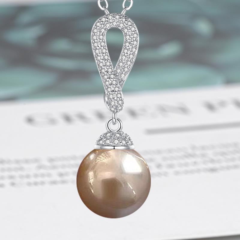 Zircon-Set Imitation White Pearl & Multicolor Shell Pendant Necklace - Women's Fashion Clavicle Chain