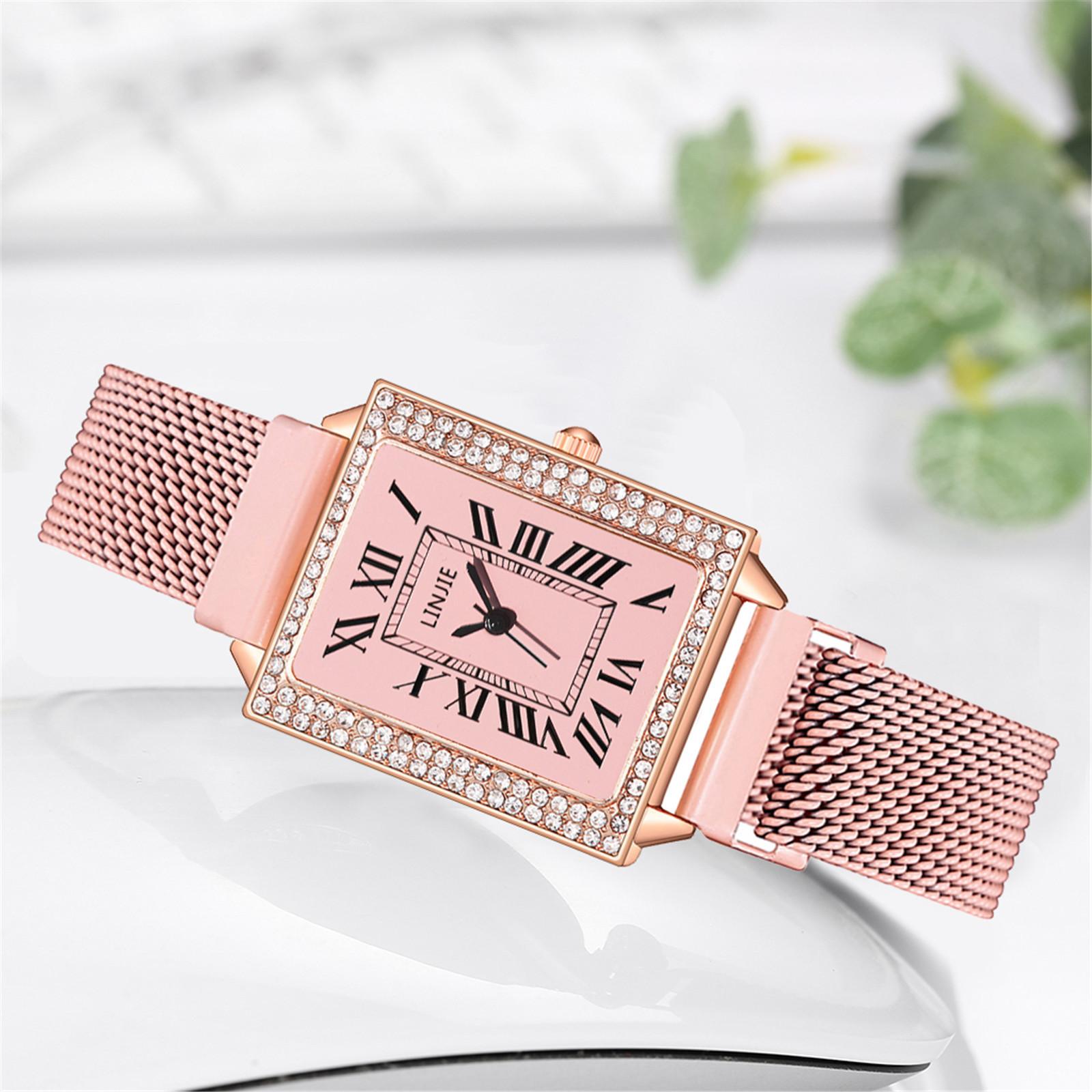 LINJIE Женские модные кварцевые часы с ремешком из нержавеющей стали Аналоговые часы