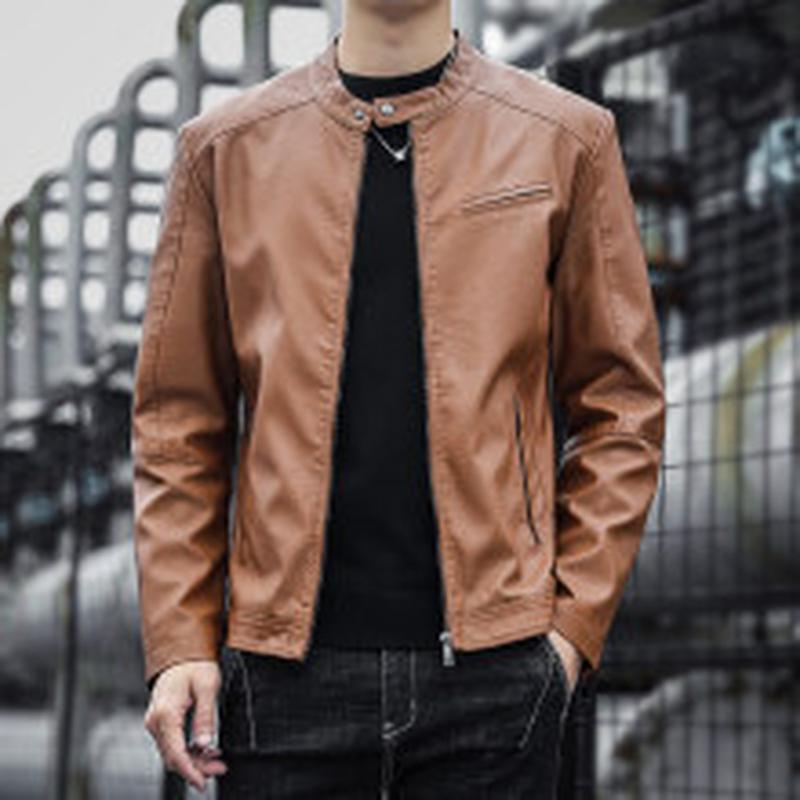 New Top Leather Jacket PU Leather Coat Soft Leather Men's Autumn and Winter Light Business Casual Standing Collar Simple and Versatile Men's