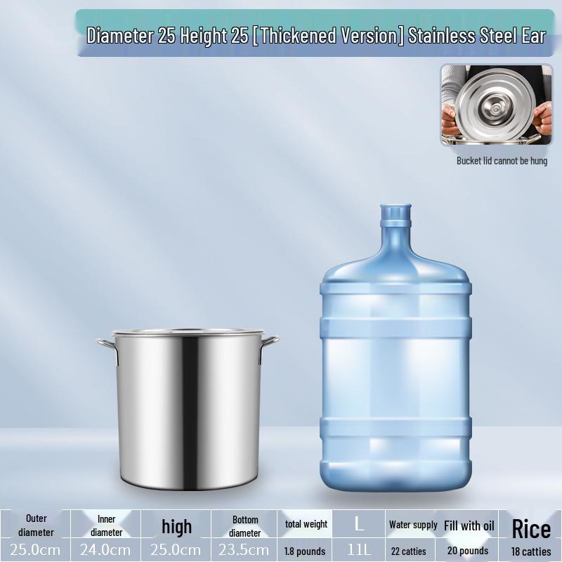 304 Stainless Steel Soup Pot with Lid - Thickened Round Barrel for Commercial Use, Ideal for Rice, Water, Braised Meat, and Porridge.