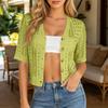 Women Knit Openwork Cardigan Short Sleeve Button Front Cropped Sweater Casual Lightweight Summer Outerwear