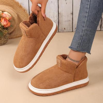 Dammode Plus Size Fuskpäls Fleece Enfot Bomullsskor Casual Kort Skaft Anti-Slip Enfärgad Mocka Snöstövlar Skor 36-41