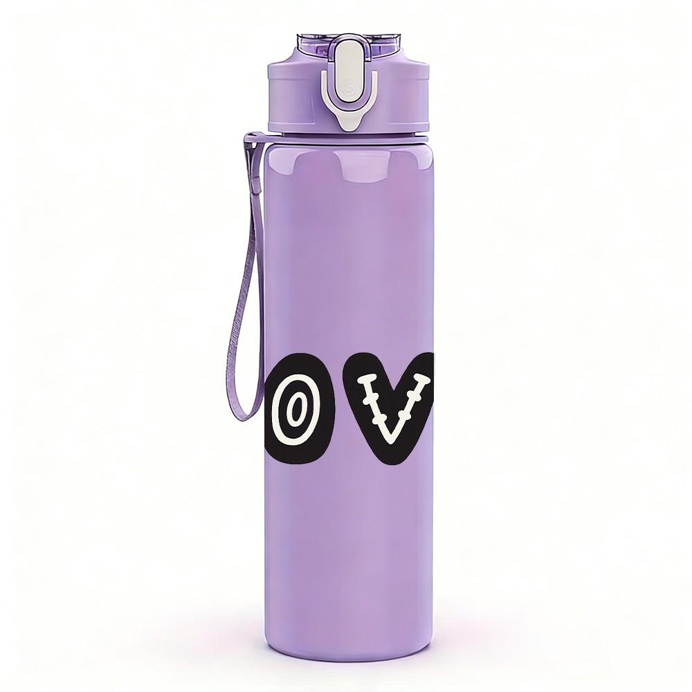 1PC Simple LOVE Bold Letter Print 750ml Color Plastic Sports Water Bottle Leakproof Flip Straw Lid Suitable for Sports Office Home Use