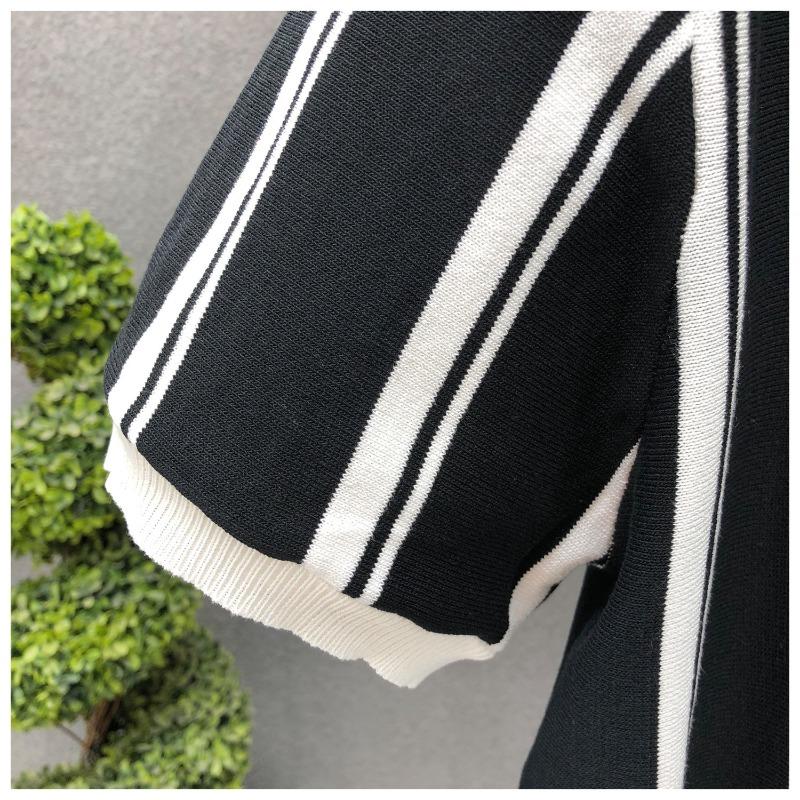 Summer Men's Knitting Stripe Short Sleeve T Shirt Men Casual Button Fashion Fashion Polo Shirt