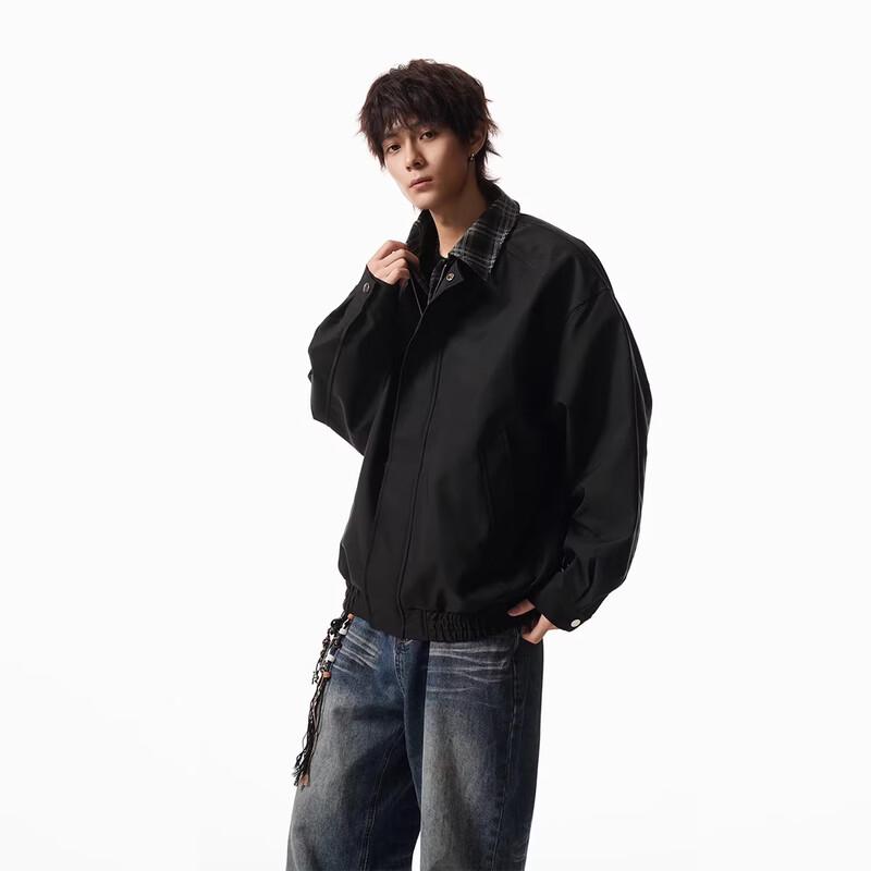 QOTRIOCK American Retro Plaid Patchwork Layered Baseball Jacket