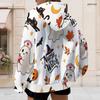 Women Plus Size Zip Up Long Sleeve Hoodie Cute Ghost Witch Printed Drawstring Hood Pockets White