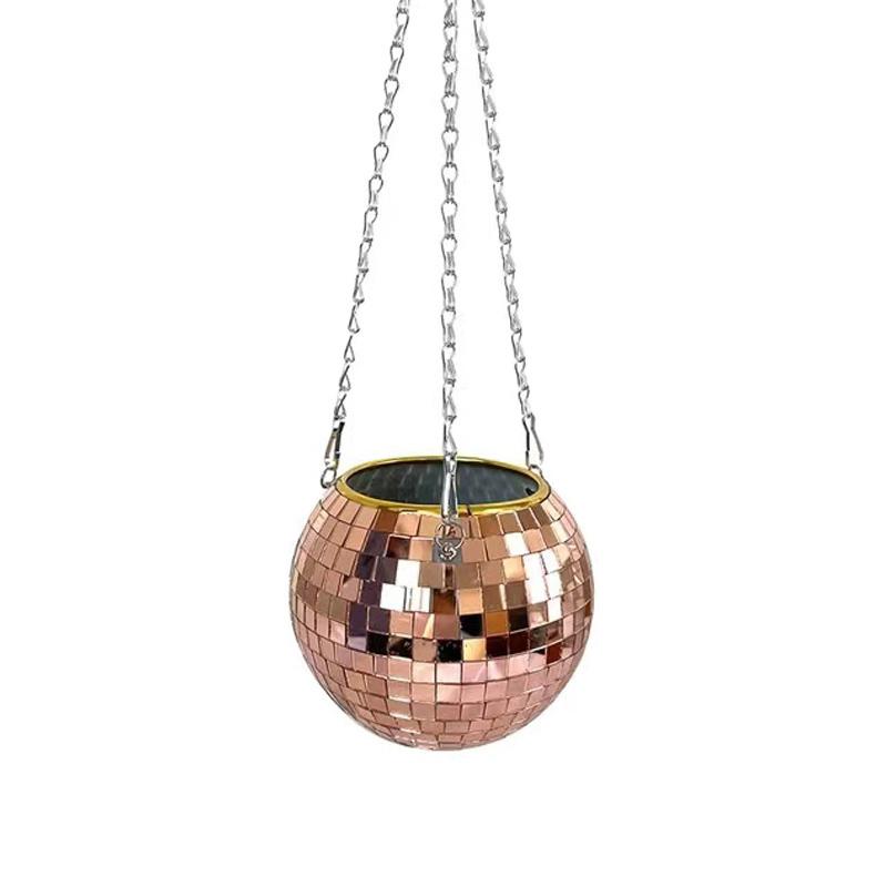Disco Ball Hanging Flower Pot For Indoor Plants Bohemian Style Flower Planter Pots Rope Mirror Hanging Basket Garden Decor Vase