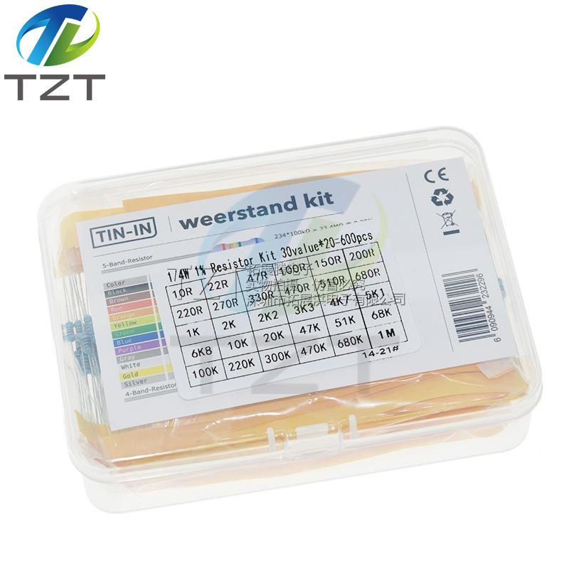1% Precision Metal Film Resistor Pack: 30 Common 1/4W Five-Color Ring Values, 20 Pieces Each