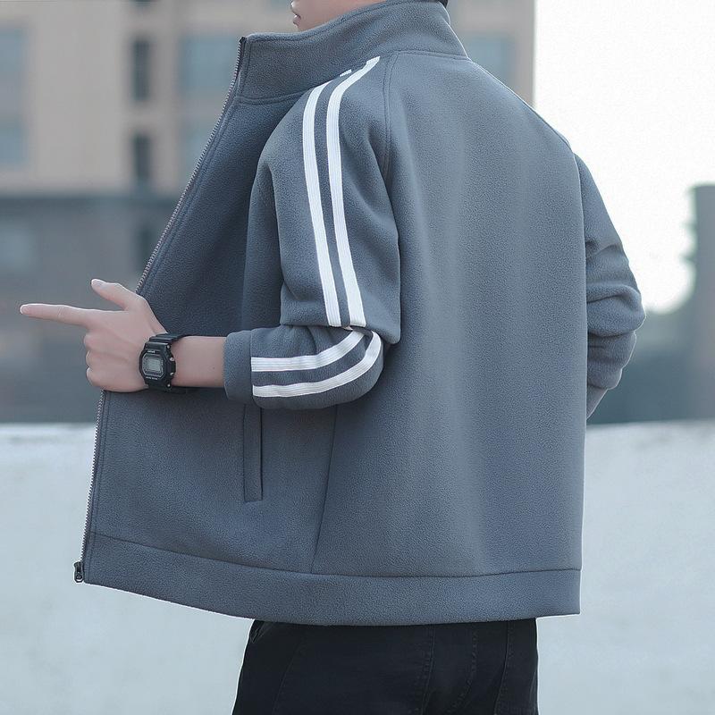 

Fleece men s jacket jacket 30-40 years old 50 casual stand-up collar fleece top thickened thermal sweater cardigan 4XL = 190-105kg