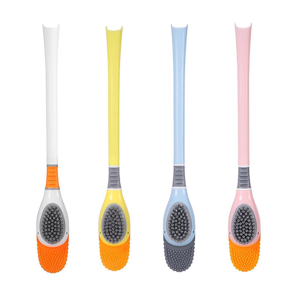 Toilet Brush Holder Cute Silicone Scrubber with Long Handle Quick Drying Bracket Flexible Brushes Bathroom Cleaning Accessories