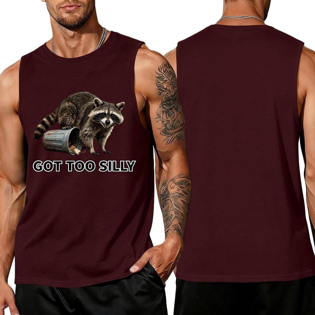 Men's Funny Animal Slogan Print Tank Top, Loose Fit Breathable Summer Gym Streetwear Casual Vest