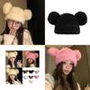 49MD Furry Cartoon Bear Hat with Lovely Ear for Outdoor Sports Furry Hat with Ear Oversized Headgear Hat for Winter