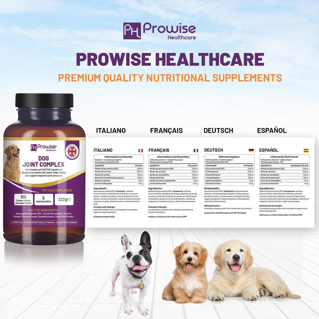 Dog Joint Support Complex Formula Expertly Formulated I 150 Chicken Flavor Chewable Tablets (5 Months Supply) I Made in the UK by Prowise Healthcare