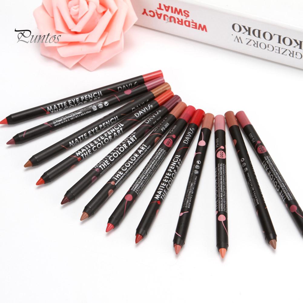 Puntos Waterproof Long Lasting 12 Colors Lipstick Pencil Silky Matte Lip Liner Cosmetic