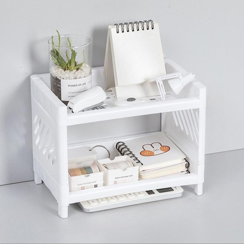 Double Layer Plastic Storage Shelf Desktop Organizer for Office Supplies Cosmetics Kitchen Bathroom Multifunctional Tray
