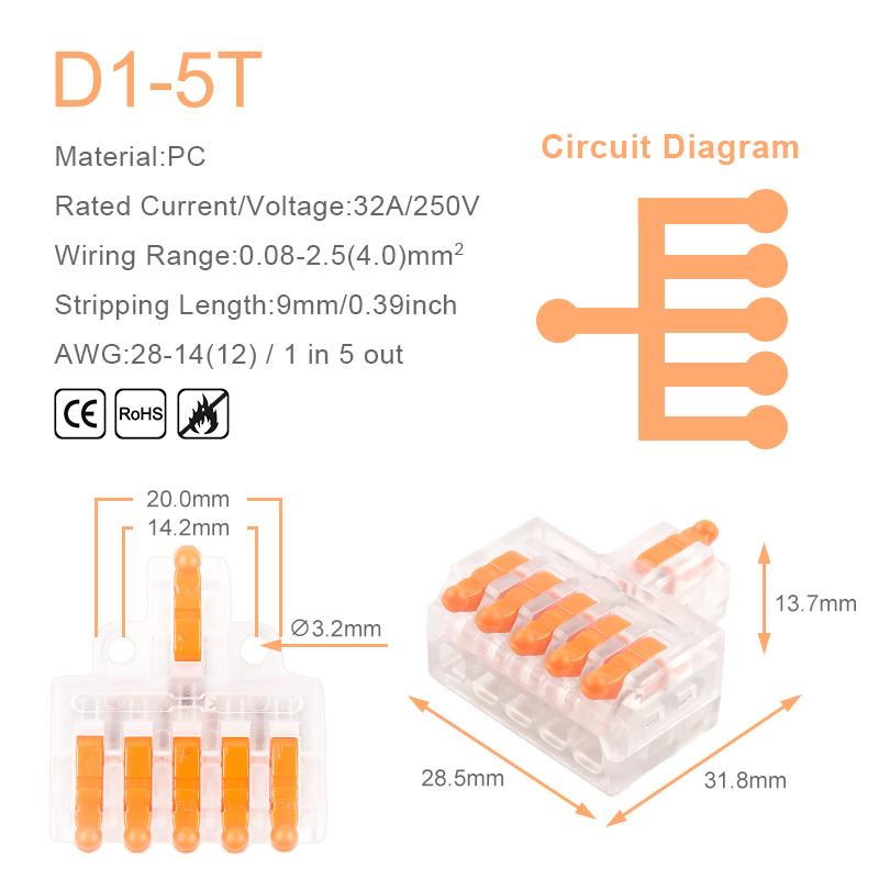 5/10PCS Mini Fast Compact Splicing Conductor Connector 1 In Multiple Out Splitter Splicing Terminal Block M3 Screw Fixing Hole