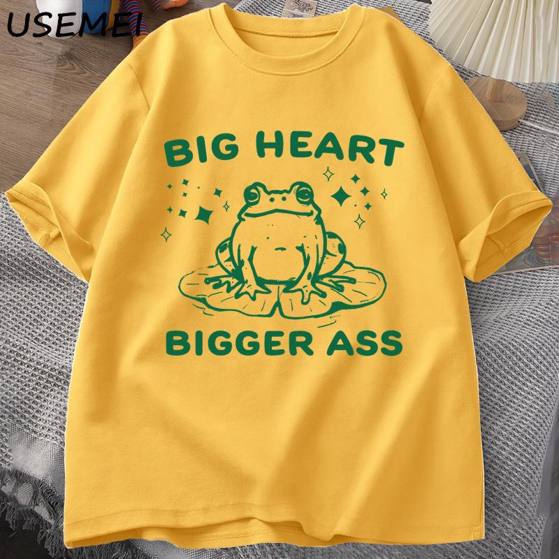 Футболка Big Heart Bigger Ass унисекс винтажная лягушка графическая мем футболка смешная хлопковая футболка с коротким рукавом мужская свободная одежда XXXL