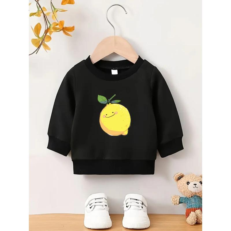 Cute cartoon print pattern, comfortable and simple spring and autumn versatile baby round neck hoodie for baby girls