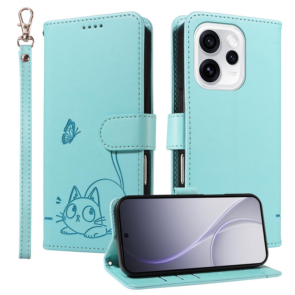 Magnetic Card Solt Wallet Leather Embossed Little Cat Phone Case For OPPO Reno 13 14 15 13F Find X8 Pro Flip Bag Pocket Cover