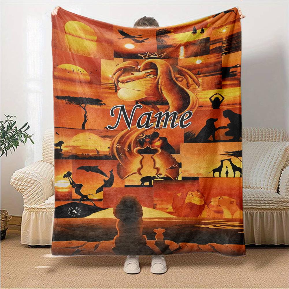 Custom Name Lion Adventure Party Blanket For Couch Bed Plush Cozy Fuzzy Blanket Super Soft Warm Blankets For Fall And Winter 0916267