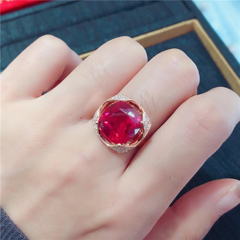 Purple Gold Inlaid Square Redstone Ring Exaggerated Temperament Atmospheric Rose Gold Plated Ring
