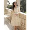 Gentle, Sweet, Retro and Luxurious Long-sleeved Square Neck 2025 New Floral Dress