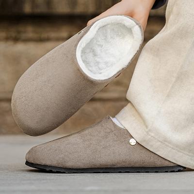 Herren Wildleder Lederschuhe Hausschuhe Mules Damen Komfort Kartoffelschuh Mode Fußbett Herren Clogs Schuhe mit Fußgewölbestütze Kork Winterschuhe