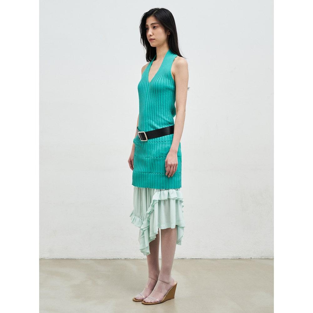 Anggae Crafted Rib Halter Dress Green