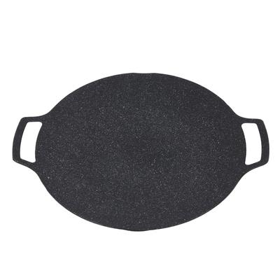 מחבת גריל קוריאנית Nonstick עגולה ל-BBQ עם 2 ידיות, מתאימה לכיריים אינדוקציה, גז, לשימוש פנימי וחיצוני