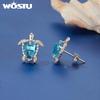 WOSTU Ocean Jewelry Blue Sea Turtle Stud Earrings for Women White Gold Plated Animal Studs 925 Silver backs Holiday Beach Gift