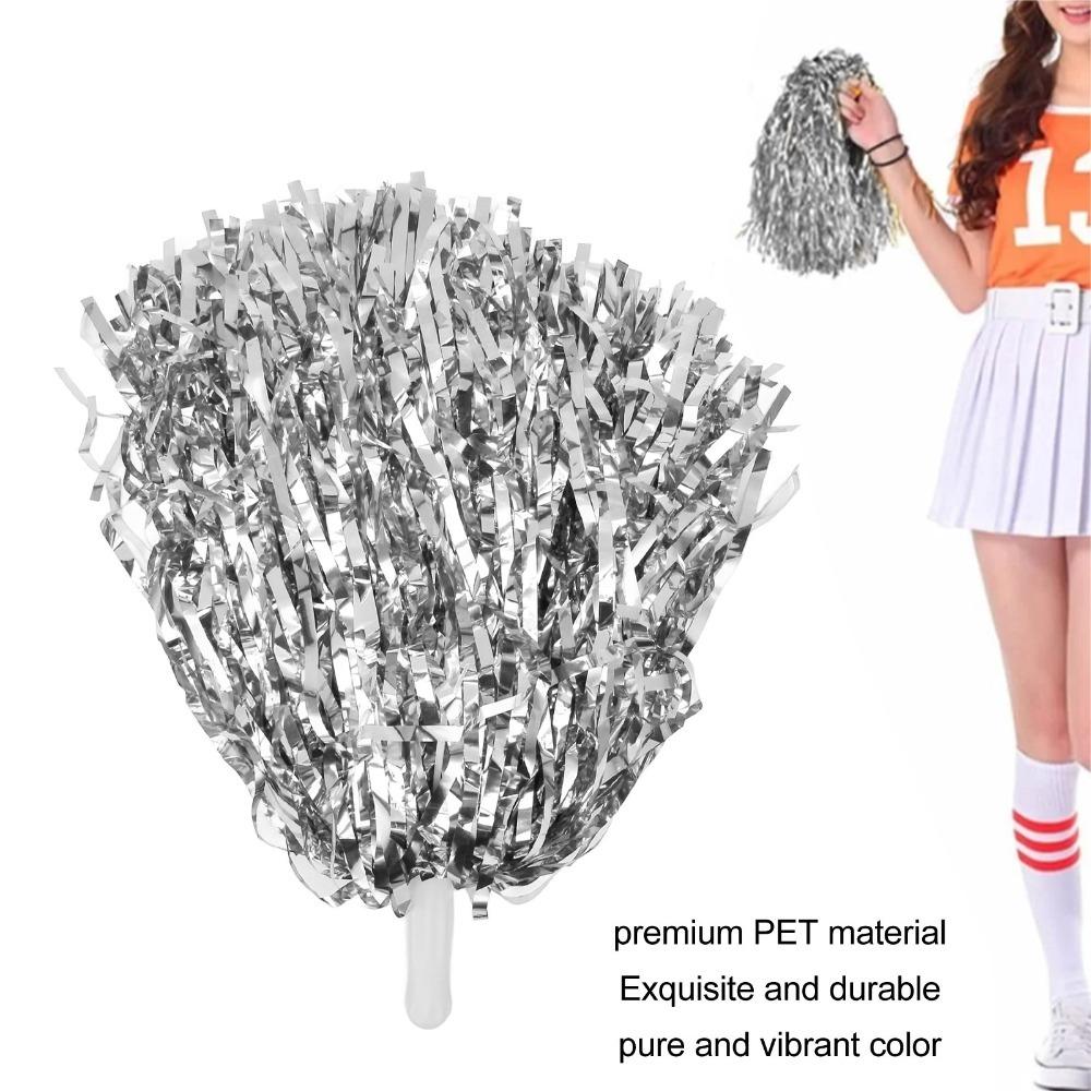 20PCS PET Cheering Hand Flowers Handle Cheerleader Pompoms Cheer Squad Flowers For Football Spirit серебряный
