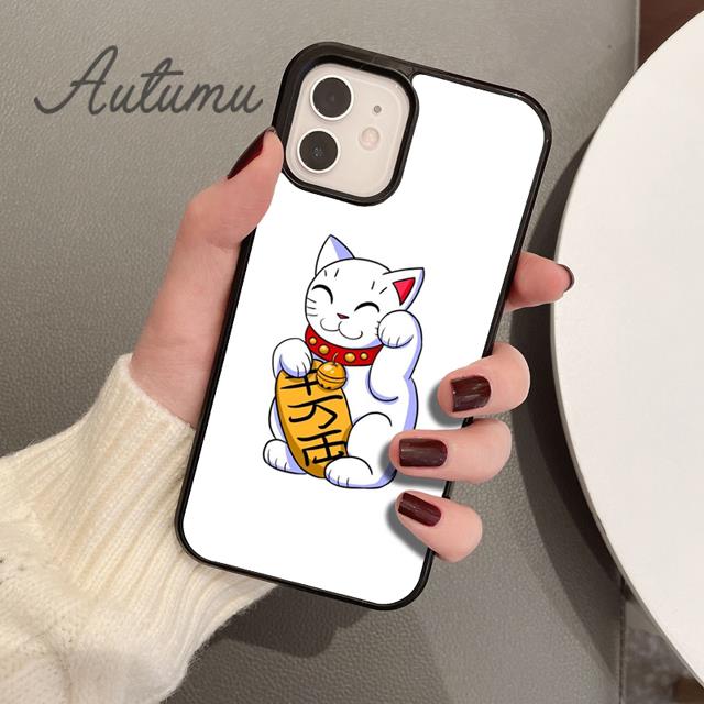 Urocze etui na telefon z kotem przynoszącym szczęście dla iPhone 11 12 13 14 Pro Max mini X XR XS SE 2020 5 6S 7 8 Plus Samsung Galaxy S21 S22 Cover shell