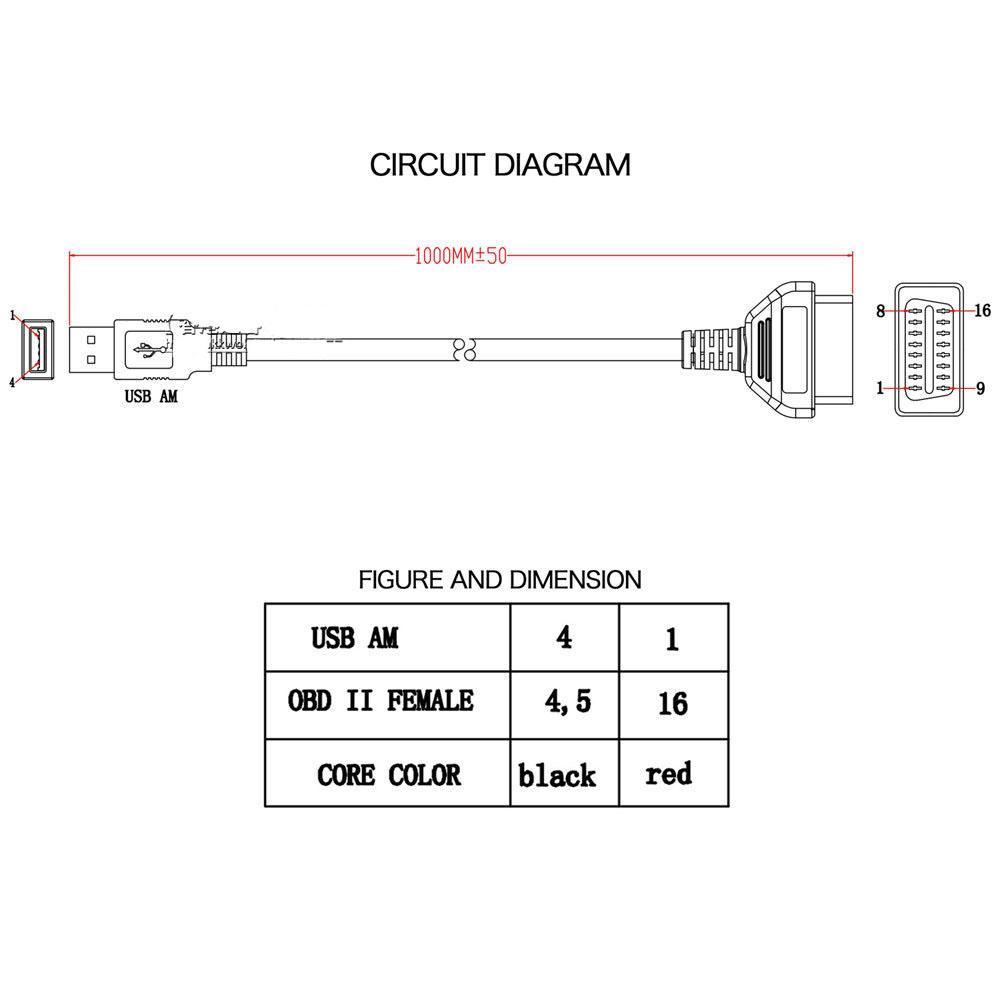 Car 16Pin OBD2 To USB Port Charger Adapter Cable Connector Diagnostic Tool Automobiles Cables