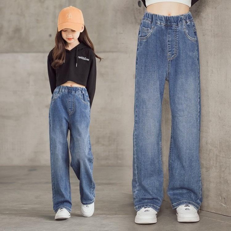 Bestickte Wide-Leg Jeans für Mädchen für Frühling & Herbst - Gerader & Lockerer Schnitt für Kleine & Ältere Mädchen