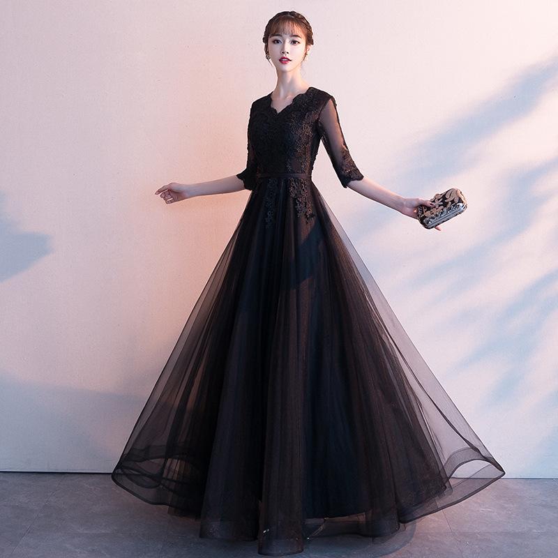Temperament Evening Dress Women's 1011 New Summer Banquet Elegant Long Black Socialite Annual Meeting Dress Dress