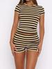 Damen Sommer gestreiftes Sport-T-Shirt & Shorts Set