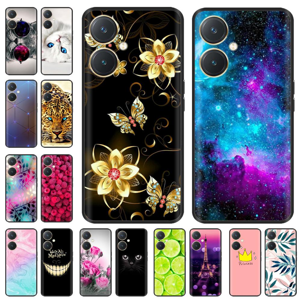 For Vivo Y27 Y27s Case Fashion Flowers Black Soft Coque Silicone Shockproof TPU Phone Cover Funda for Vivo Y27 Y 27 Bumper V2249