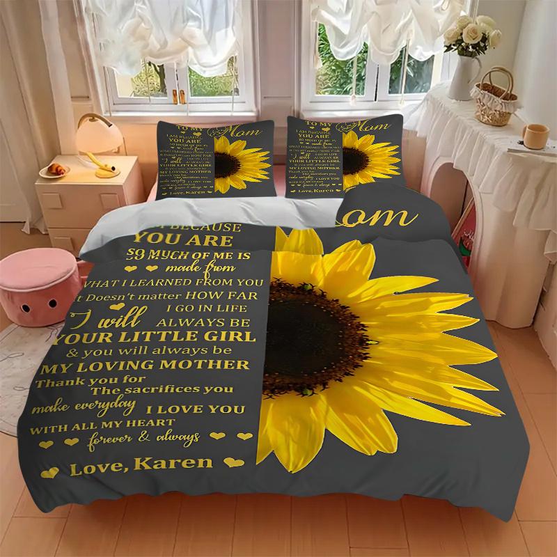 3pcs To My Mom Printed Duvet Cover Set (1 * Cover+2 * Pillowcase, Without Core), Home Bedroom, Guest Room, Dormitory Decoration Items