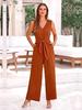 2025 Spring/Summer V-Neck Sleeveless Wide-Leg Jumpsuit with Belt for Women