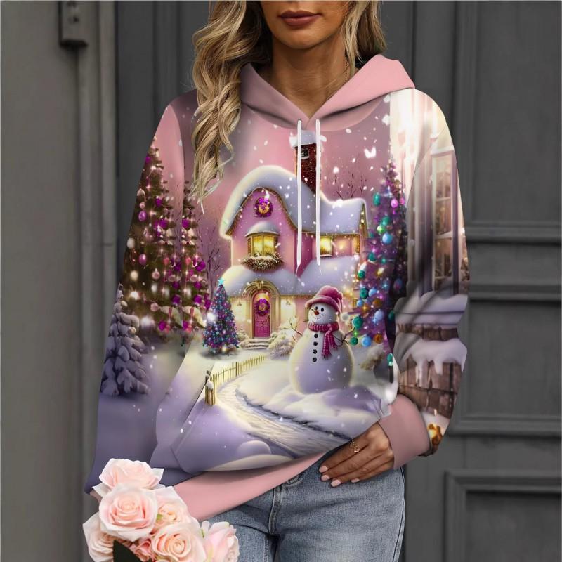 Womens Oversized Hooded Sweatshirt With 3D Print Soft Cotton Blend Long Sleeve Pullover Casual Wear