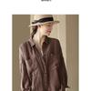 Chemise Polo Manches Longues Vintage en Coton et Lin pour Femme Blouse Décontractée