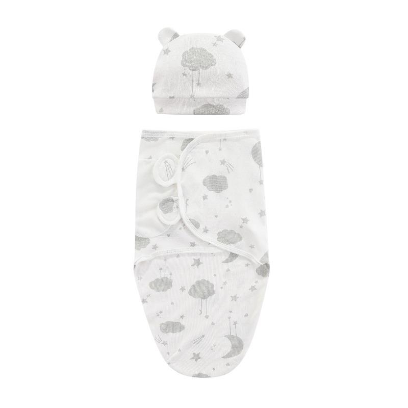 2PCS Set Newborn Swaddle Wrap with Bear Ear Hat Soft Cotton Anti‑Startle Adjustable Anti‑Kick Baby Sleepsack Breathable Infant Sleeping Blanket